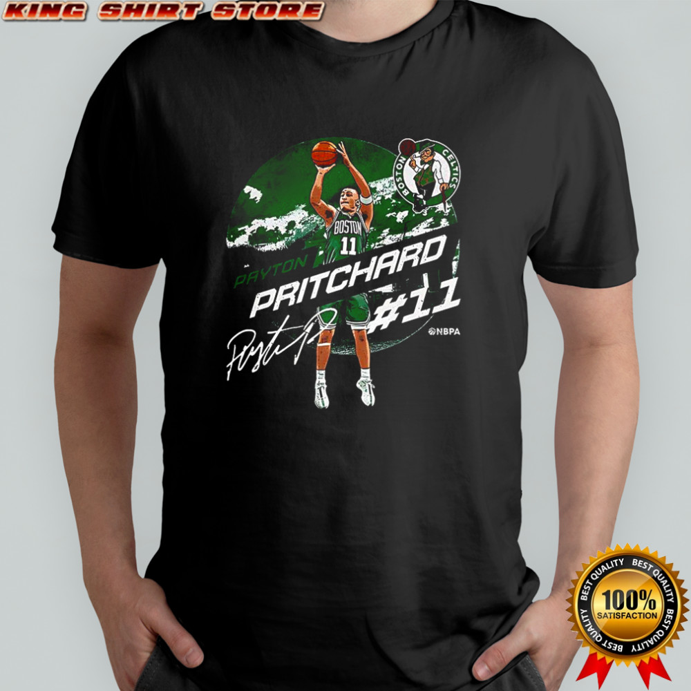 Payton Pritchard Boston Celtics NBA 2025 Emblem number 11 signature shirt