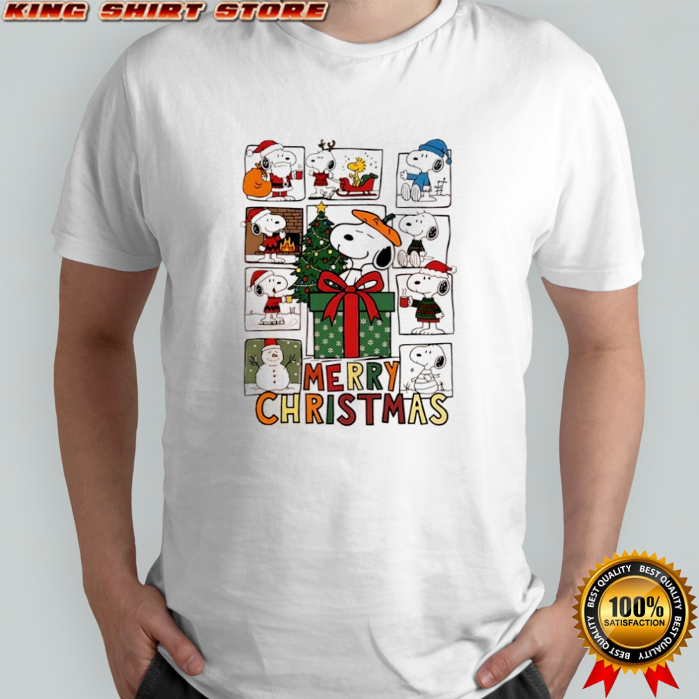 Peanuts comic merry Chrismas themed scenes shirt