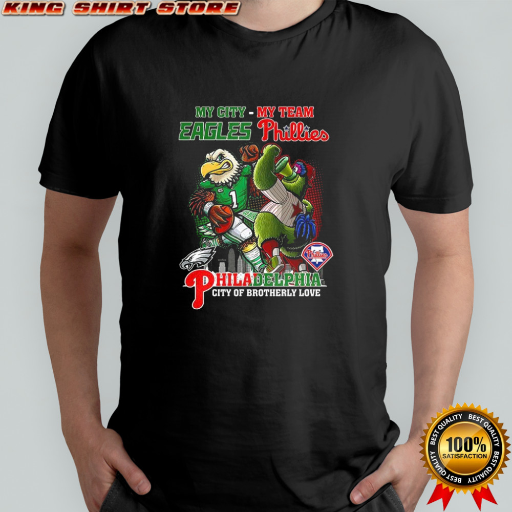 Philadelphia Eagles Phillies city of brotherly love mascot skyline sport lovers shirt