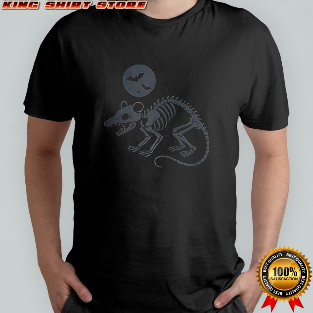 Playing Opossum skeleton under moon with bats Halloween shirt