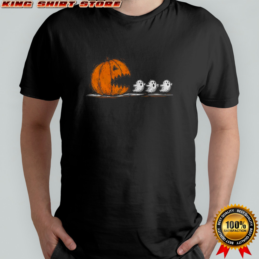 Pumpkin chasing ghost spooky season funny Halloween vintage shirt Pumpkin chasing ghost spooky season funny Halloween vintage shirt