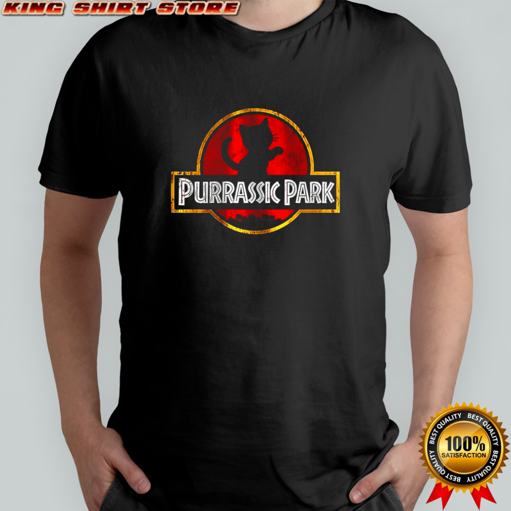 Purrassic Park Jurassic Park logo parody shirt