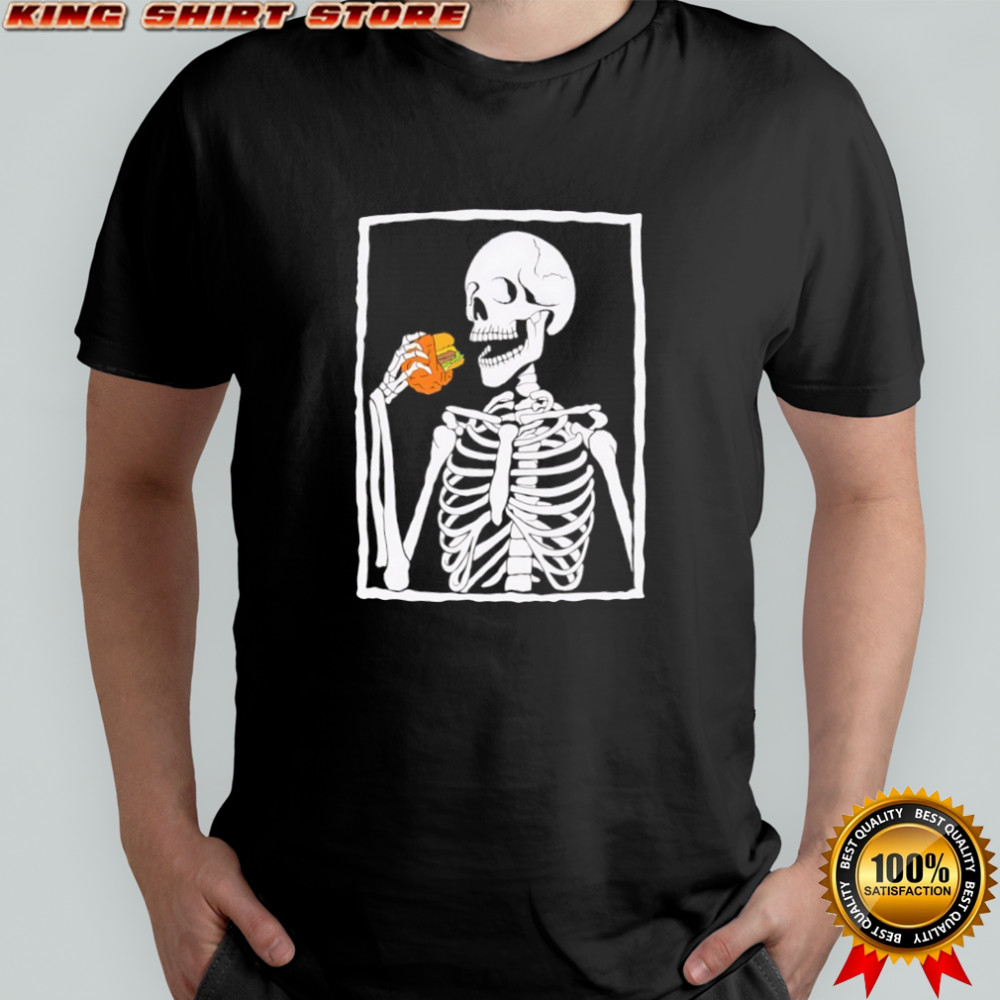 Skeleton eating hamburger shirt