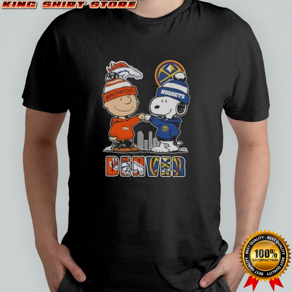 Snoopy And Charlie Brown Denver Sports Broncos X Nuggets Skyline T-Shirt