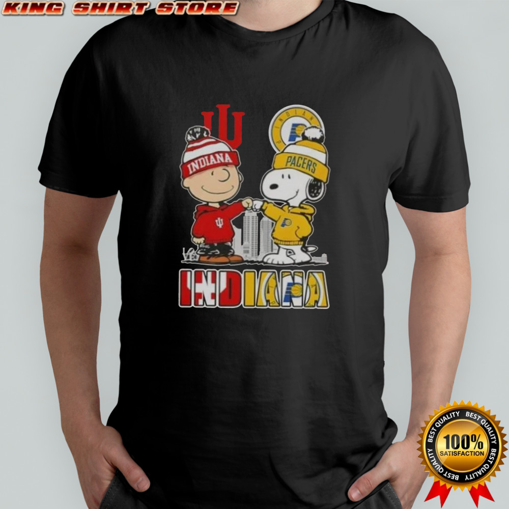 Snoopy And Charlie Brown Indiana Sports Hoosiers X Pacers Skyline T-Shirt