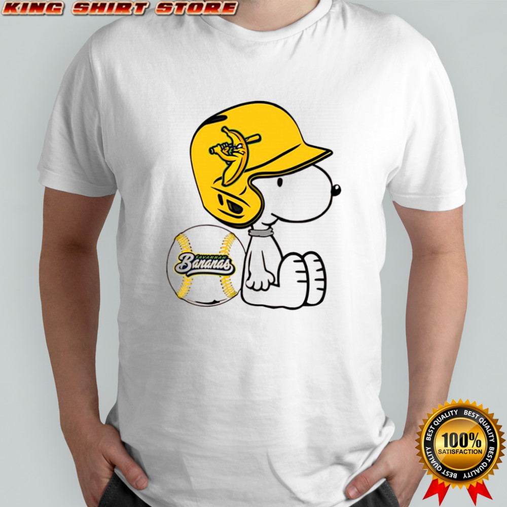 Snoopy wearing Savannah Bananas helmet logo shirt