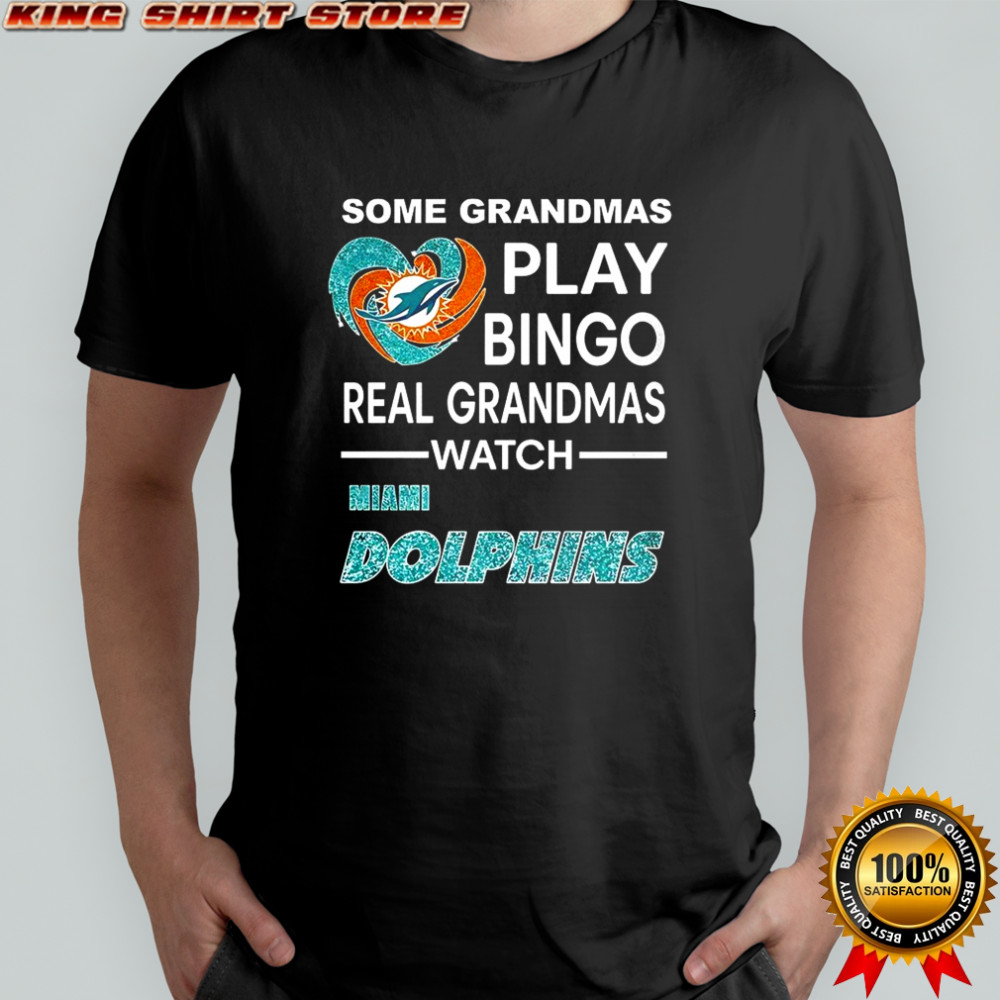 Some grandmas play bingo real grandmas watch Miami Dolphins football diamond heart shirt