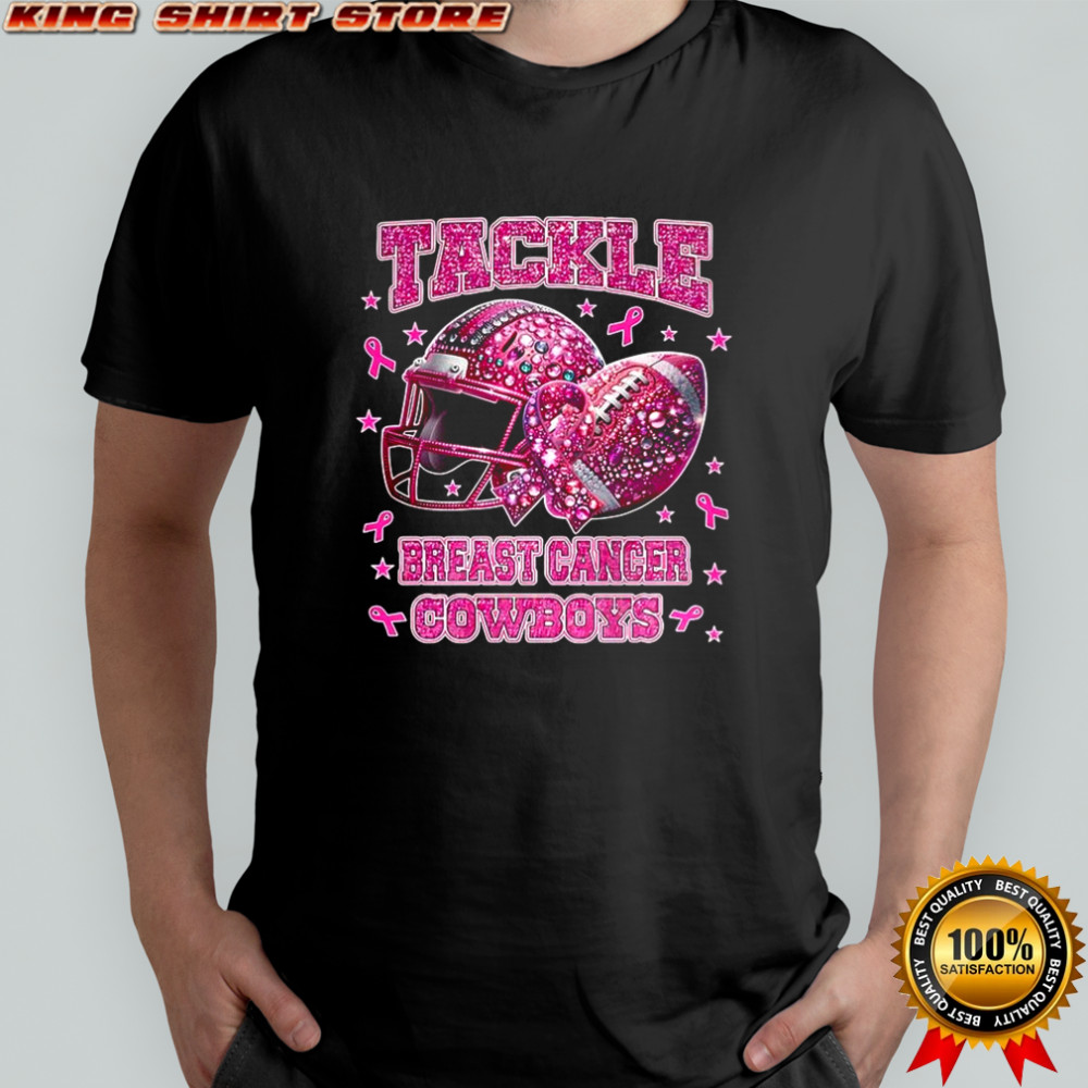 Tackle breast cancer Dallas Cowboys pink ribbon helmet ball diamond shirt