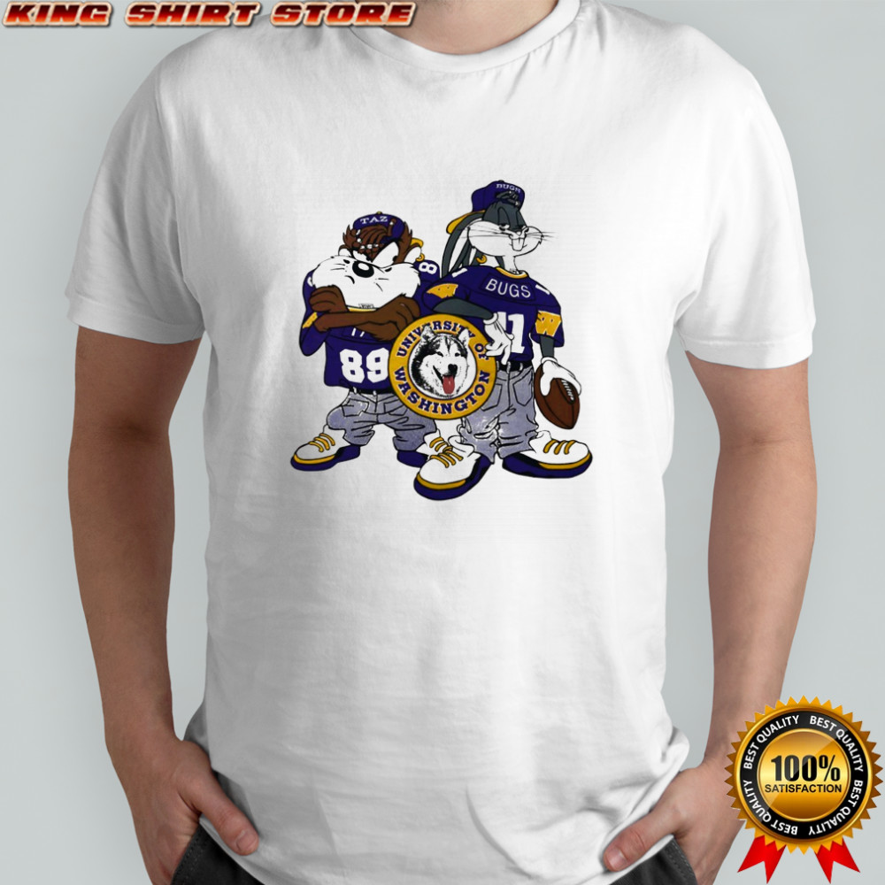 Taz and Bugs Bunny wearing University of Washington Huskies football shirt