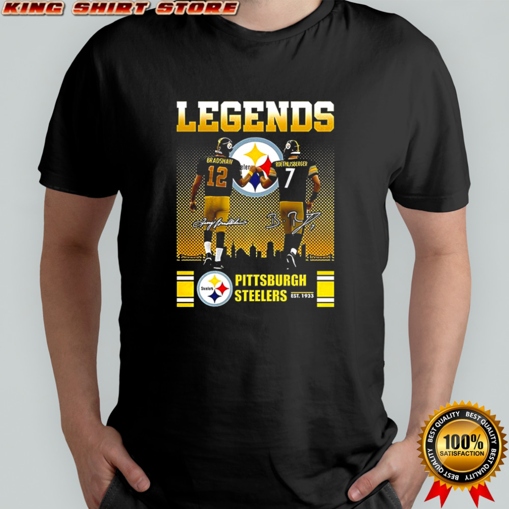 Terry Bradshaw and Ben Roethlisberger Pittsburgh Steelers football legends signature shirt Terry Bradshaw and Ben Roethlisberger Pittsburgh Steelers football legends signature shirt