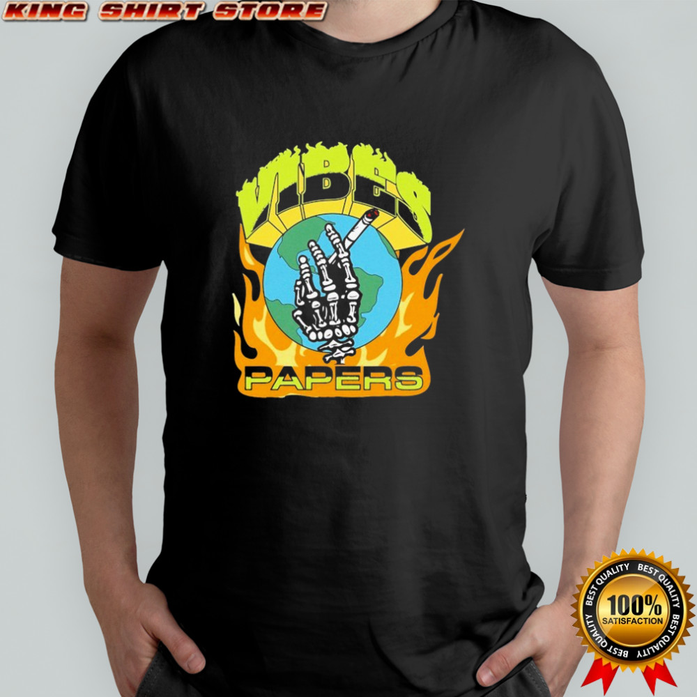 Vibes Papers Dank World Skeleton Hand Ciggarates T-shirt