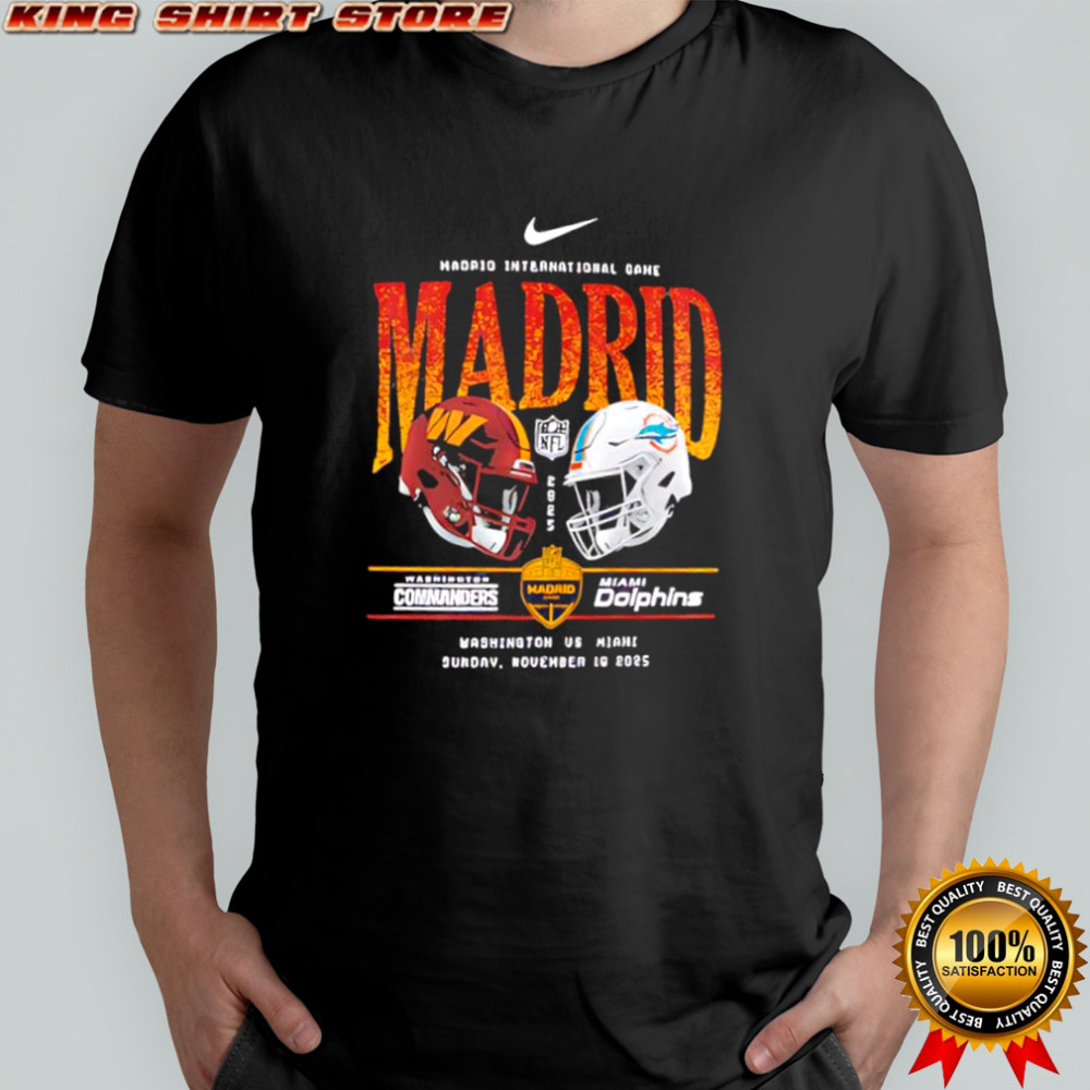 Washington Commanders vs Miami Dolphins Nike International Games Madrid 2025 helmet logo shirt