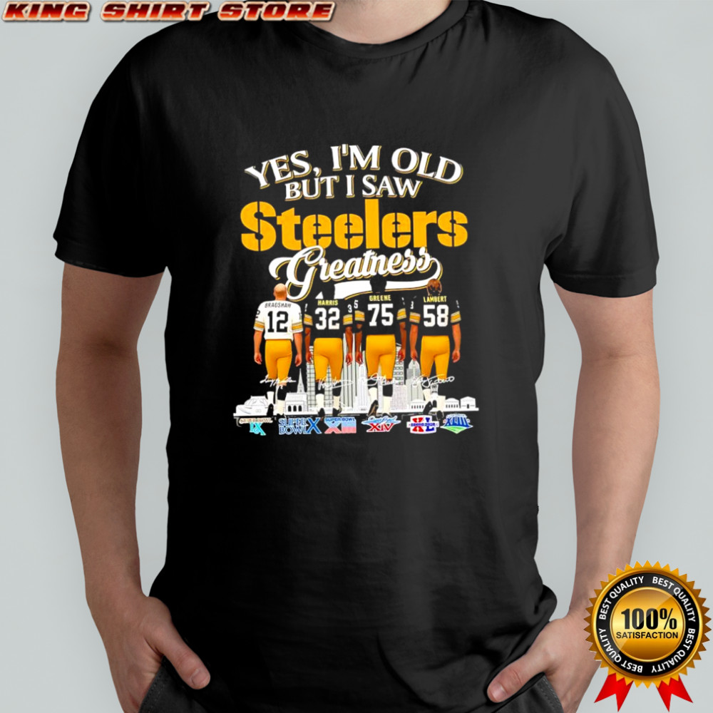 Yes i’m old but i saw Pittsburgh Steelers legendary players signatures Super Bowl logo shirt