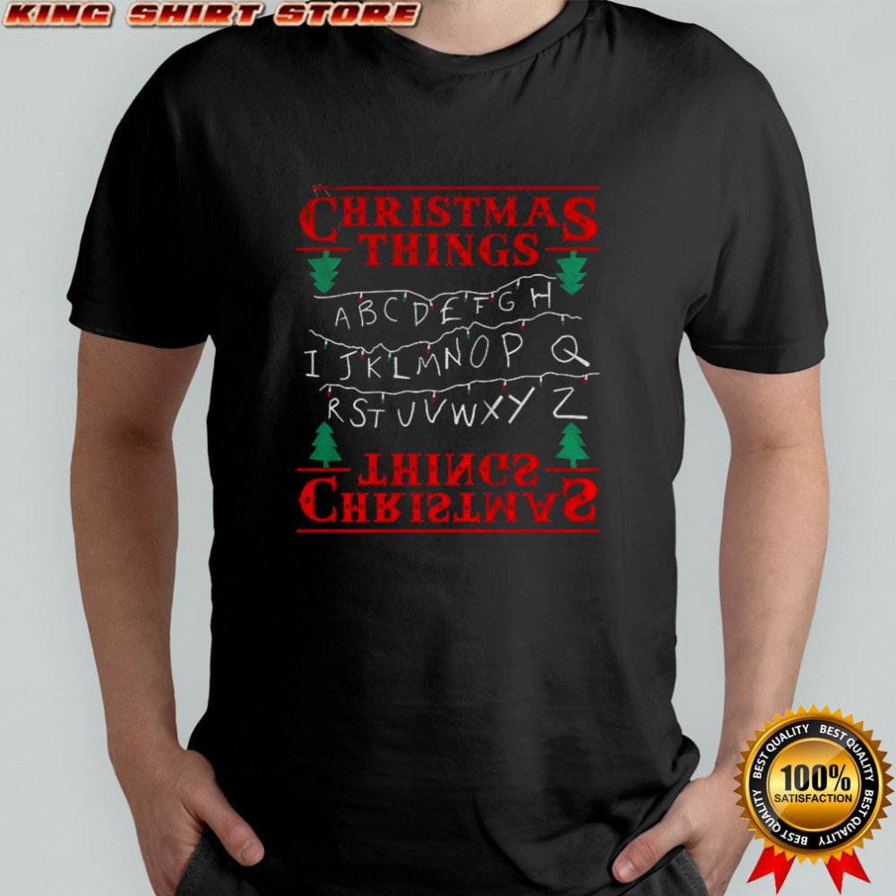 ABCDEFGHIJ Christmas Things Upside Down Alphabet Merry Xmas shirt