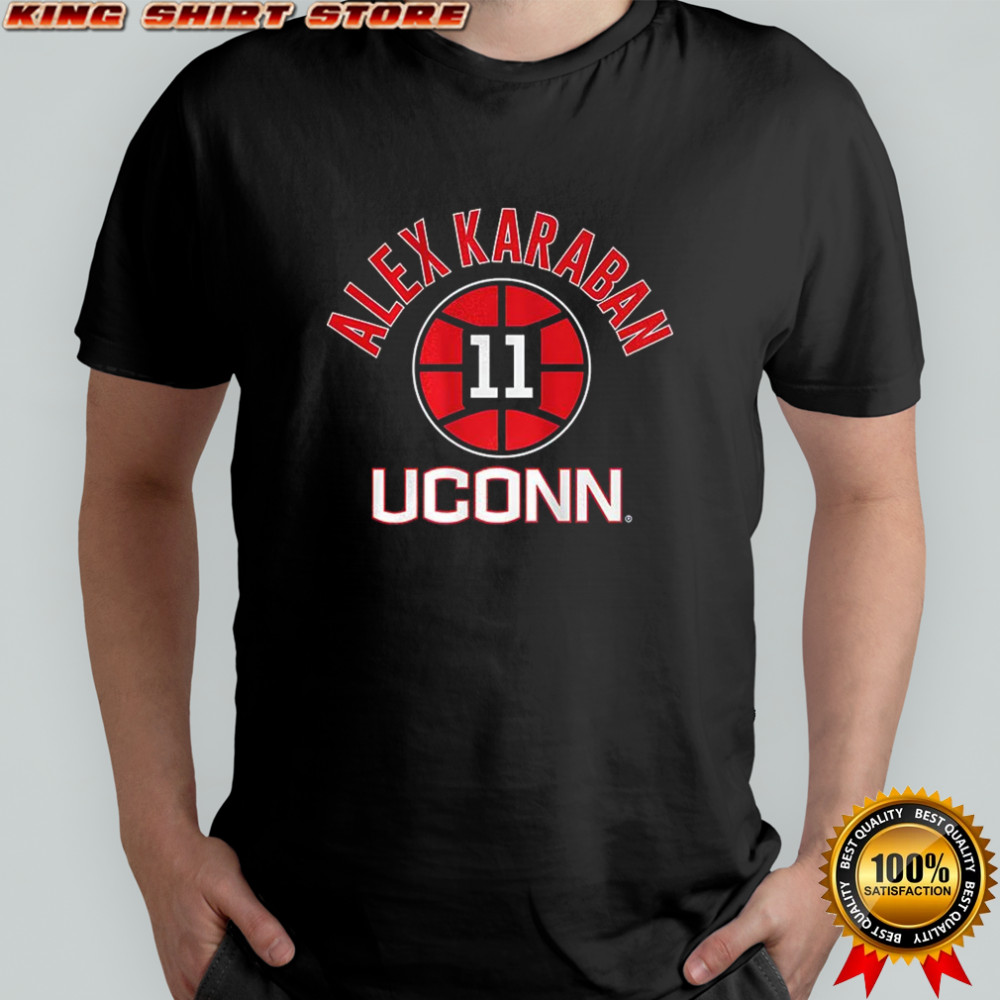 Alex Karaban UConn Huskies basketball name number 11 ball shirt