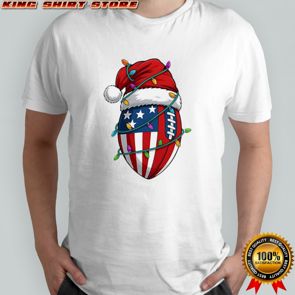 American flag football light Christmas hat shirt