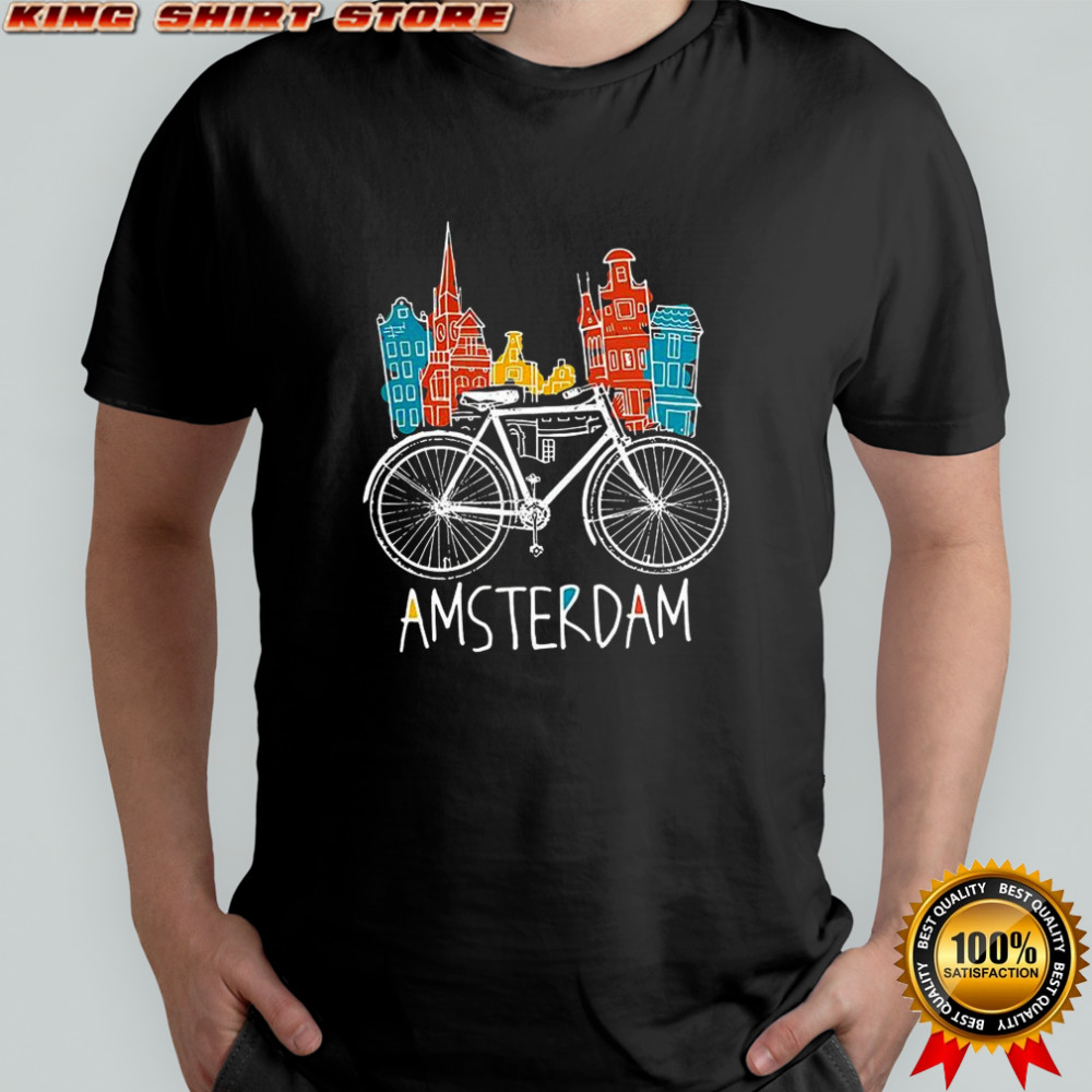 Amsterdam cycling skyline sketch shirt