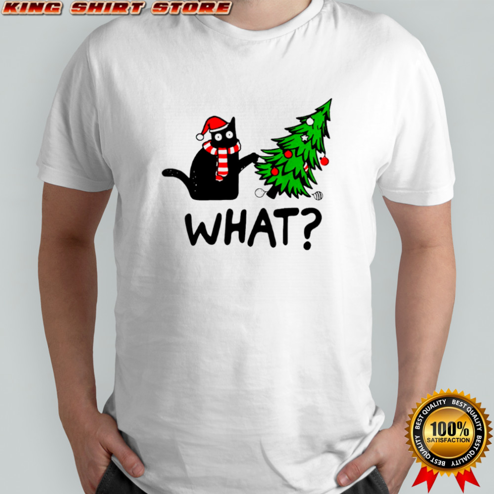 Black Cat Gift Pushing Christmas Tree Over Cat What shirt