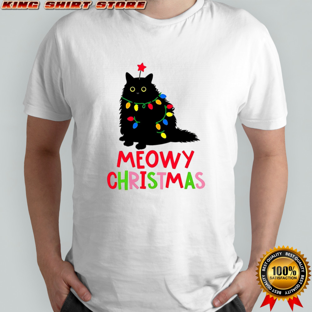 Black cat Meowy Christmas shirt