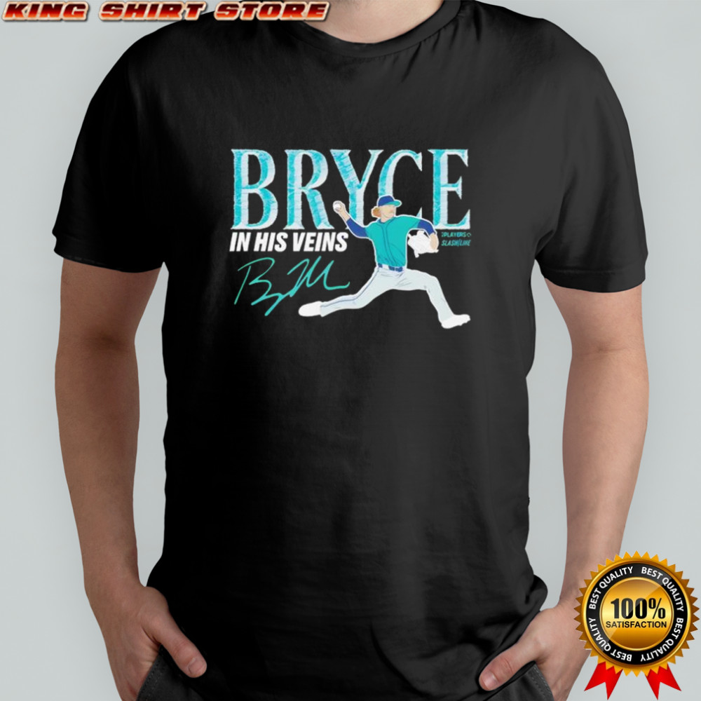 Bryce Miller in his Veins signature shirt