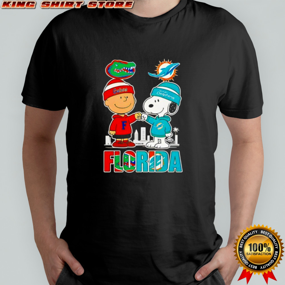 Charlie Brown Florida Gators And Snoopy Miami Dolphins Shirt