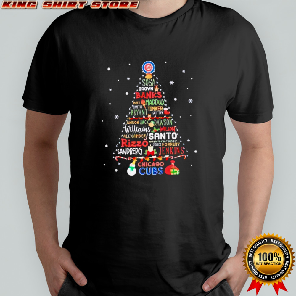 Chicago Cubs MLB name players tree Christmas 2025 shirt