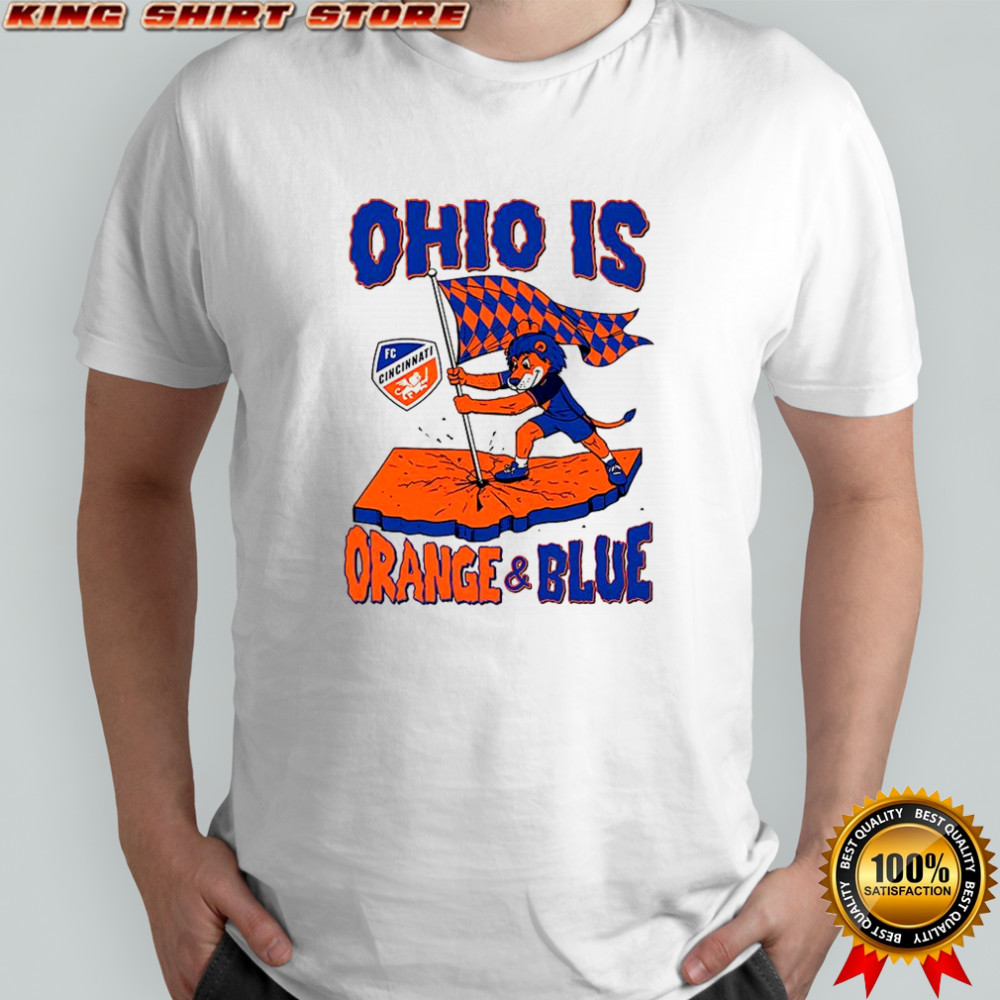 Cincinnati FC Ohio is Orange and Blue flag mascot shirt