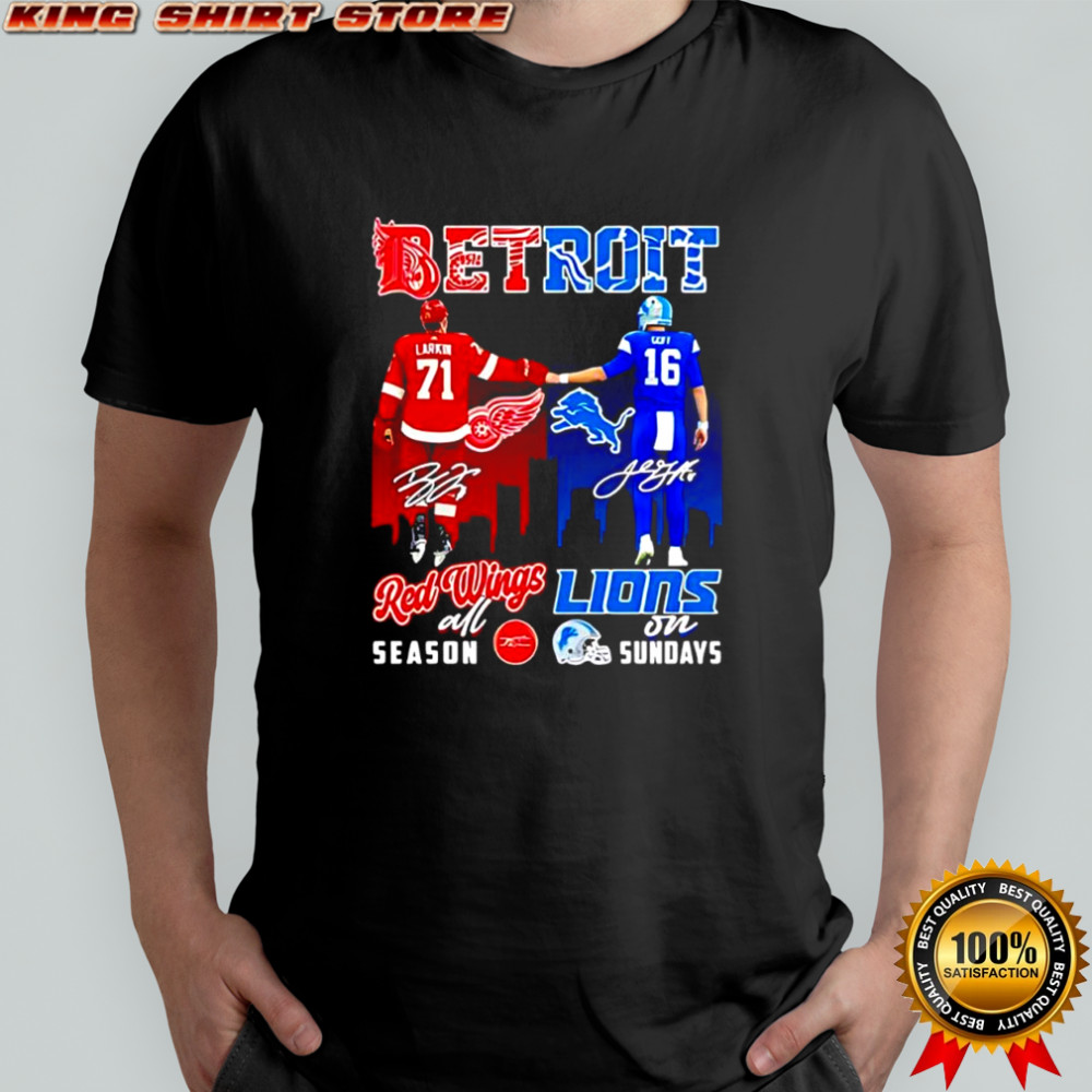 Detroit sports teams Red Wings all Season Lions on Sundays signatures shirt