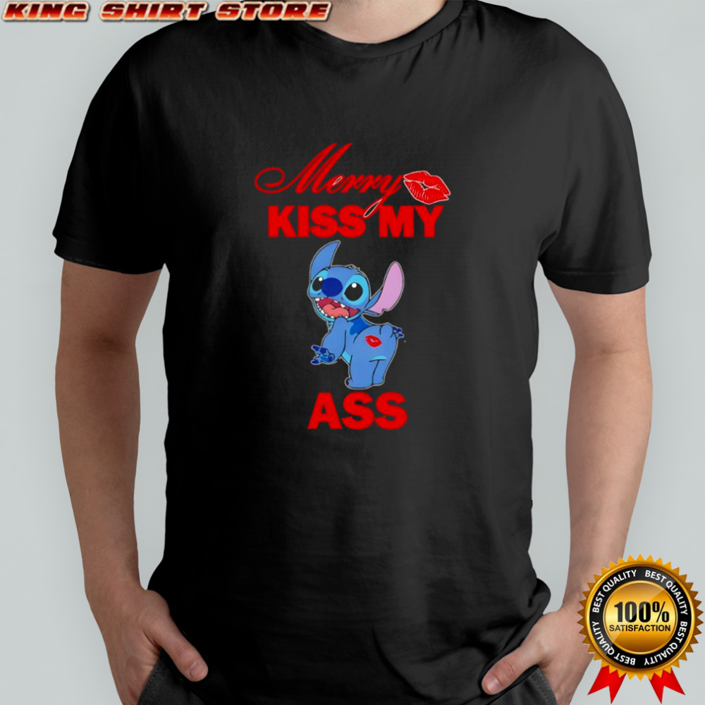 Disney Stitch Christmas Xmas Merry kiss my ass Shirt