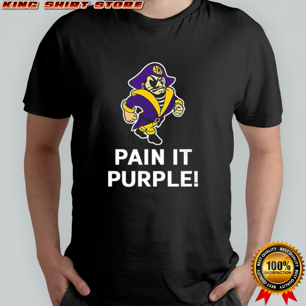 East Carolina Pirates paint in purple mascot shirt