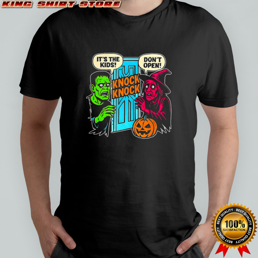 Frankenstein and Witch knock knock it’s the kids don’t open Halloween shirt