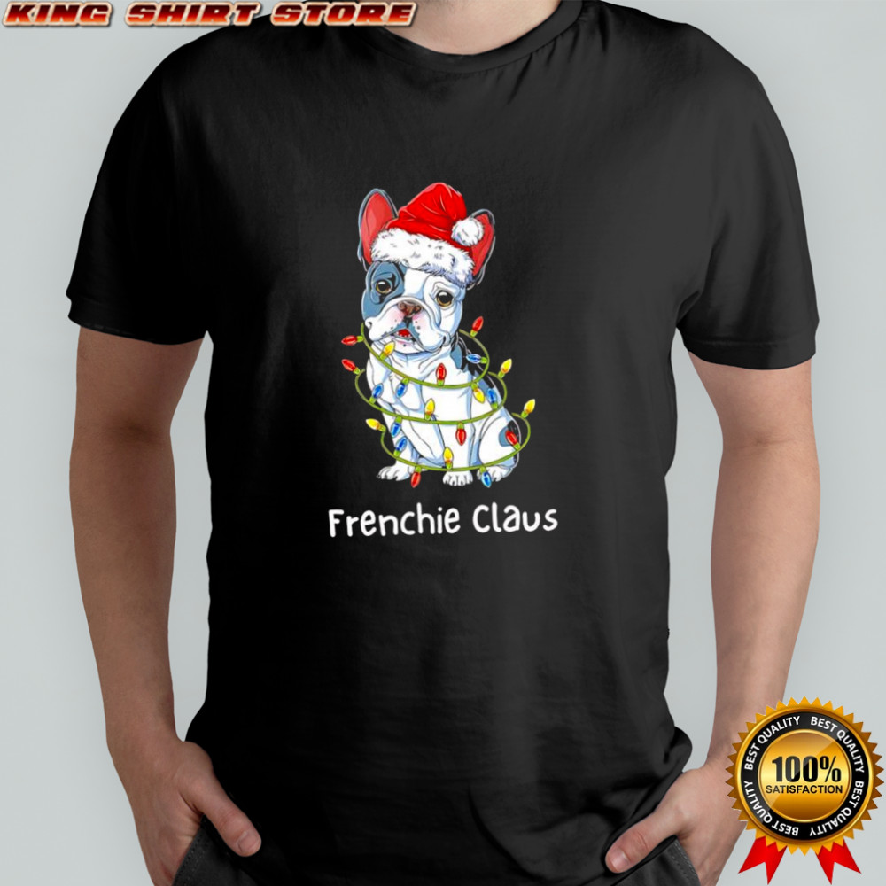 French Bulldog Santa hat & Christmas lights Frenchie Claus shirt