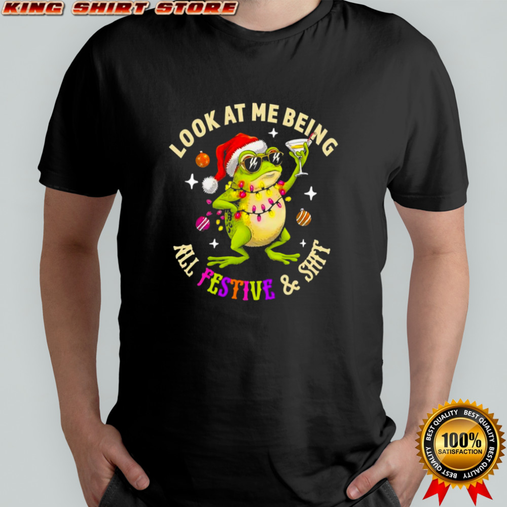 Frog Santa hat Christmas lights look at me being all festive & shit shirt