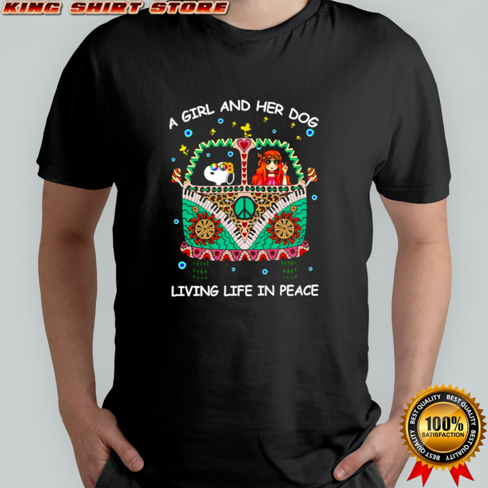 Funny A girl and her dog living life in peace Snoopy hippie bus shirt