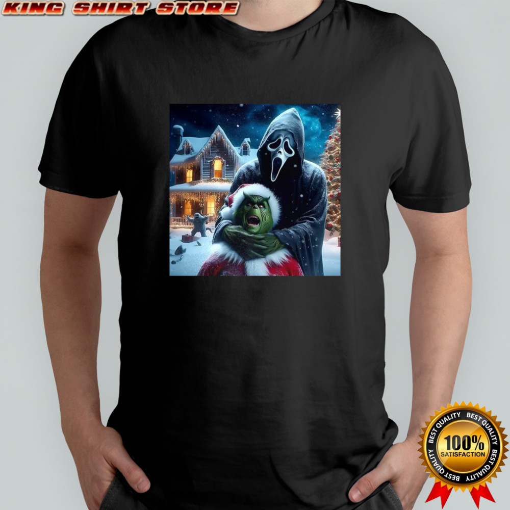 Ghostface teaches Grinch a lesson horror Christmas shirt