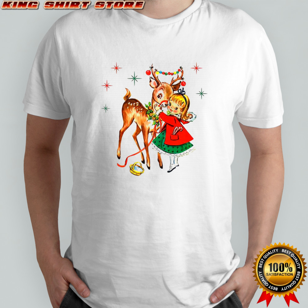 Girl and reindeer merry Christmas shirt