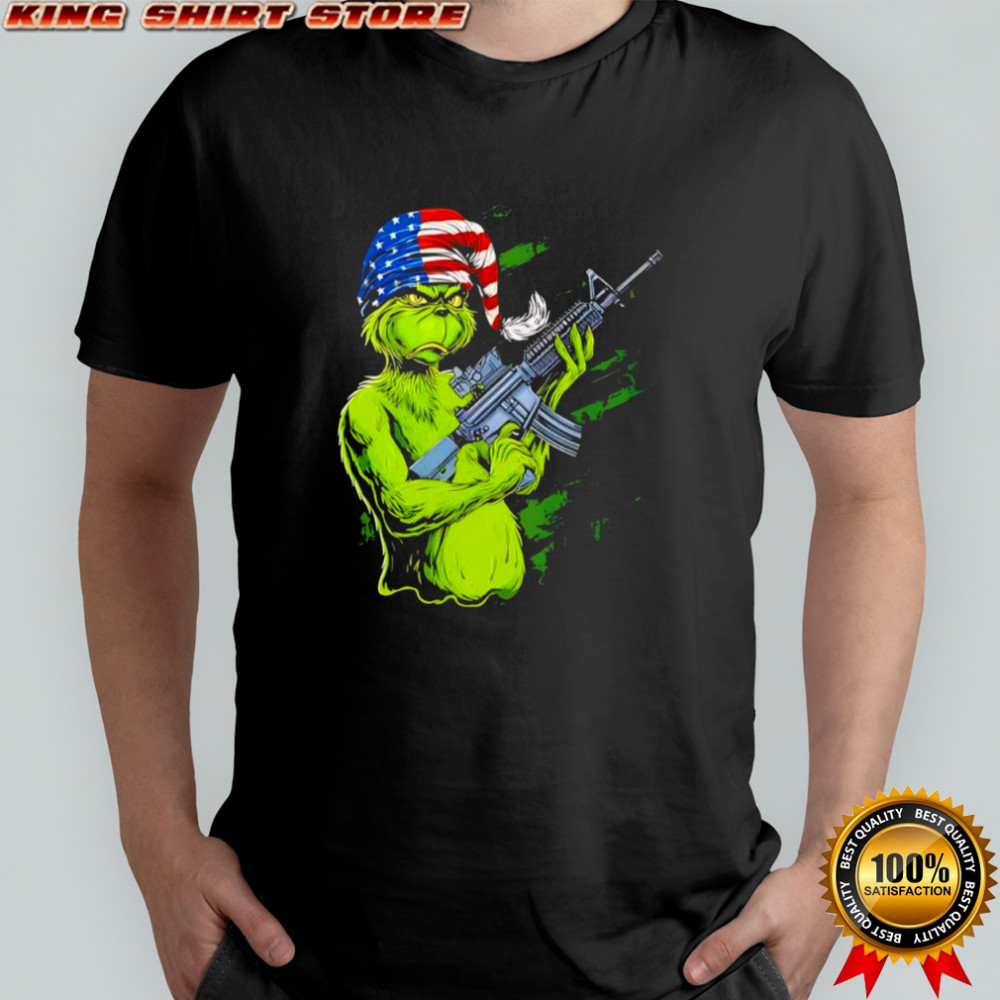 Grinch assault rifle cynical expression shirt
