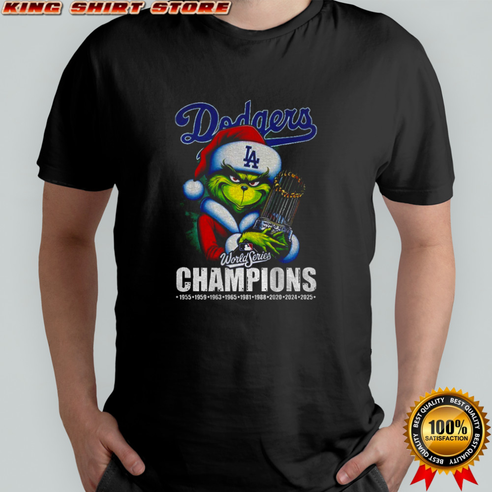 Grinch Santa Los Angeles Dodgers world series champions trophy shirt