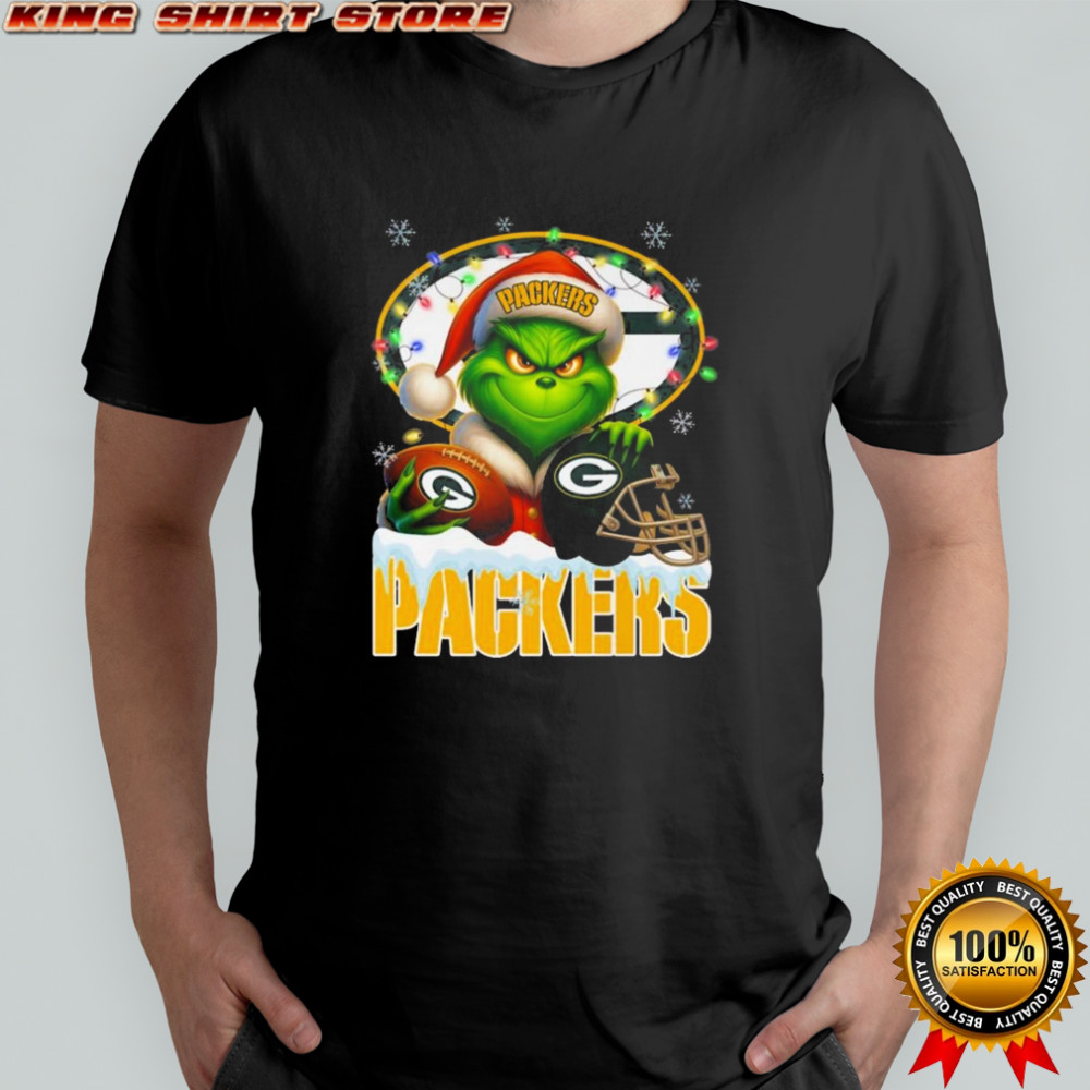 Grinch X Green Bay Packers Ball And Helmet Merry Christmas Shirt