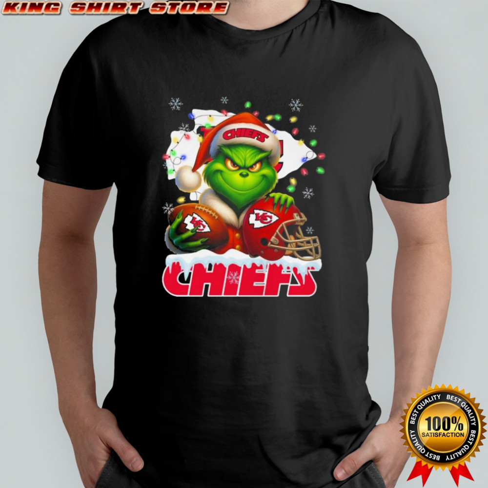 Grinch X Kansas City Chiefs Ball And Helmet Merry Christmas Shirt