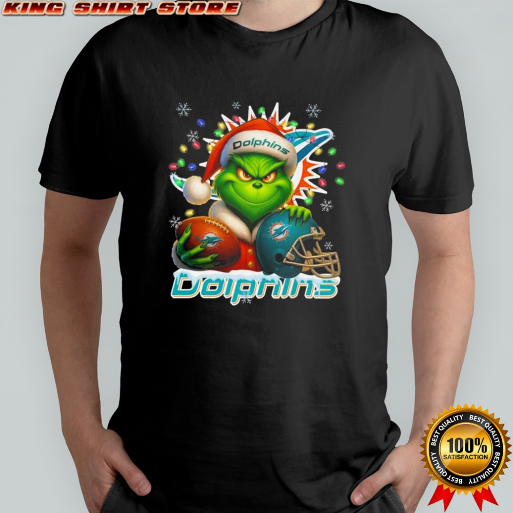 Grinch X Miami Dolphins Ball And Helmet Merry Christmas Shirt