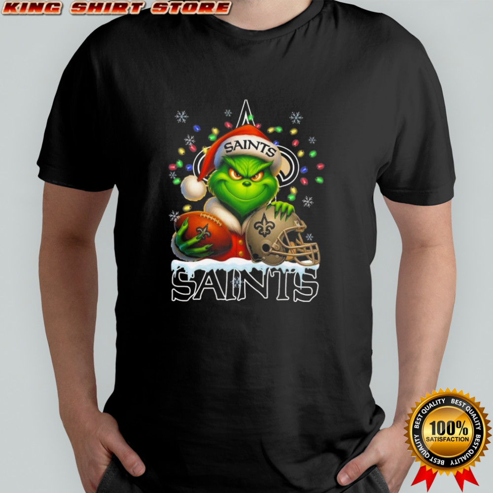 Grinch X New Orleans Saints Ball And Helmet Merry Christmas Shirt
