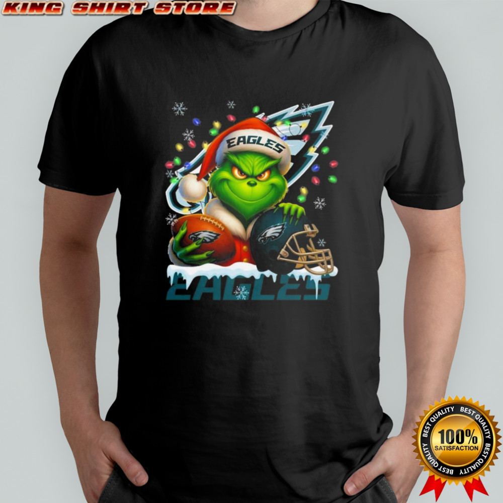 Grinch X Philadelphia Eagles Ball And Helmet Merry Christmas Shirt