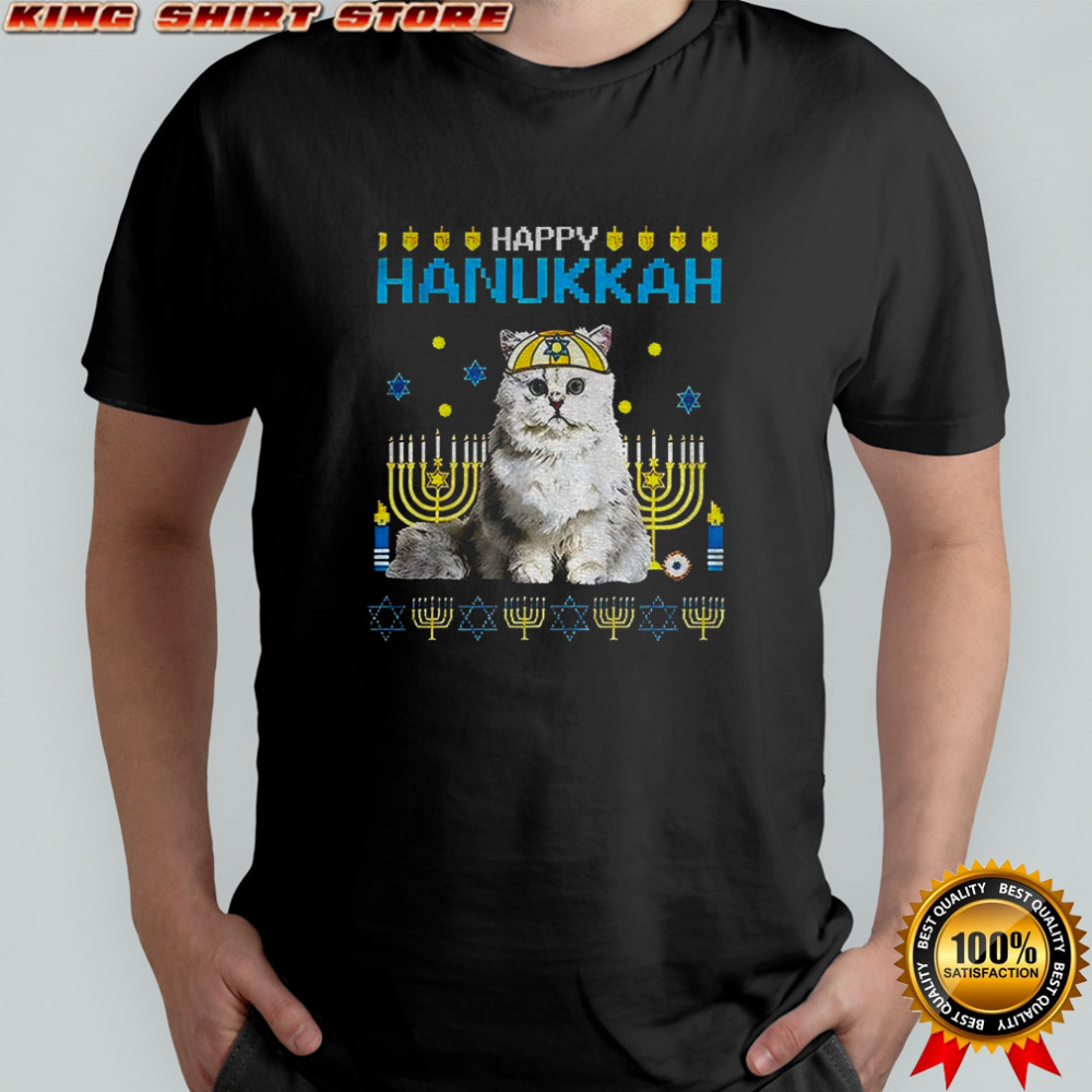 Happy Hanukkah Cat Menorah Jewish Holiday shirt