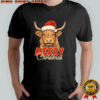 Highland Cow Santa hat Merry Christmas shirt