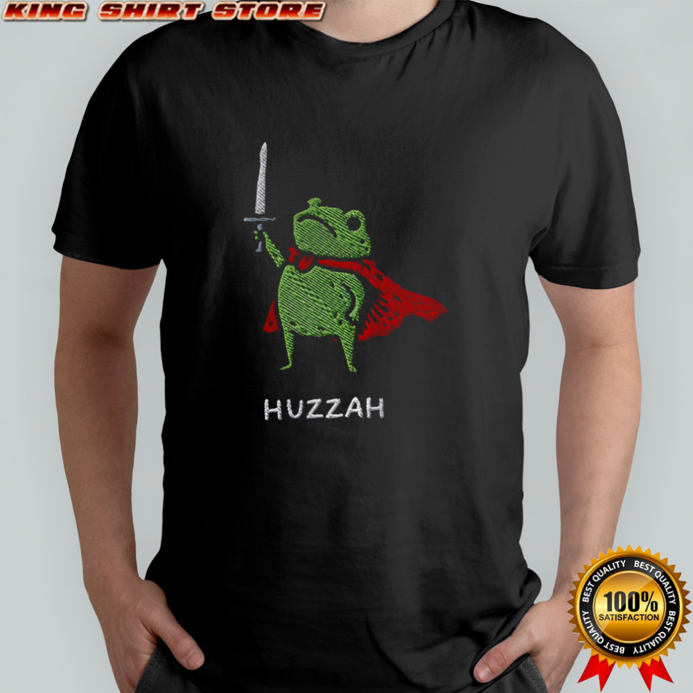 Huzzah frog with sword embroidered medieval funny shirt
