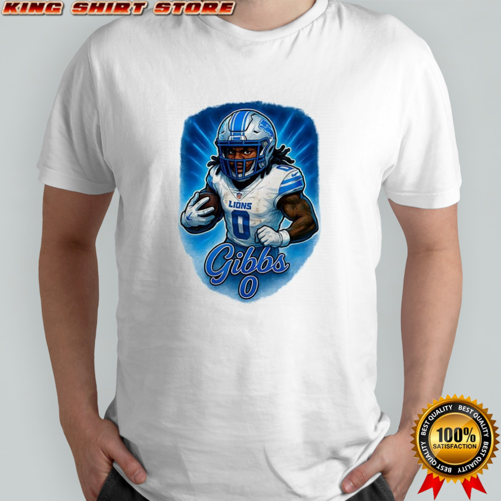 Jahmyr Gibbs Detroit Lions football number 0 caricature shirt