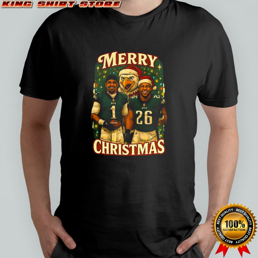 Jalen Hurts and Saquon Barkley Philadelphia Eagles football merry Christmas shirt