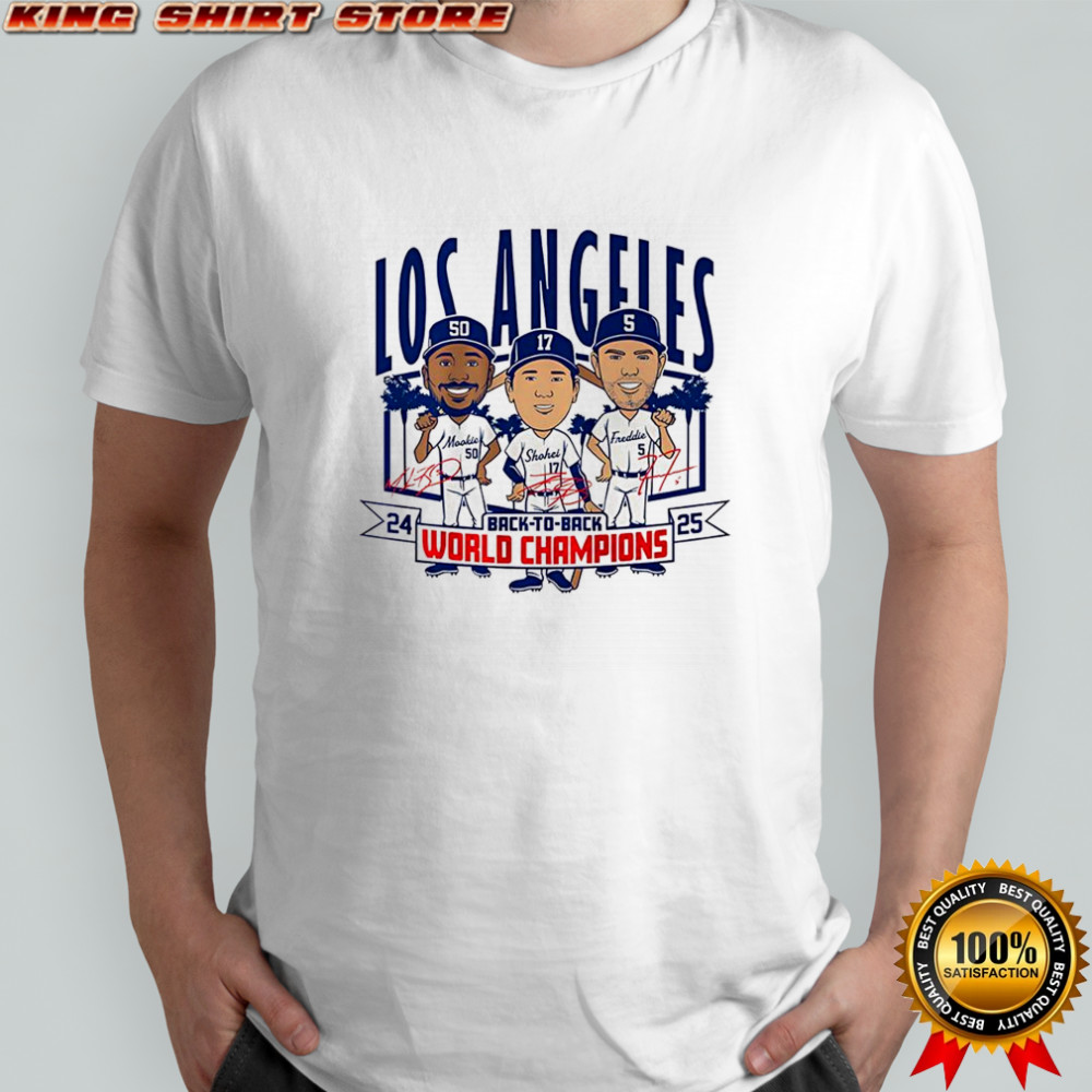 Los Angeles baseball Back to back World Champs 2025 caricatures signature shirt