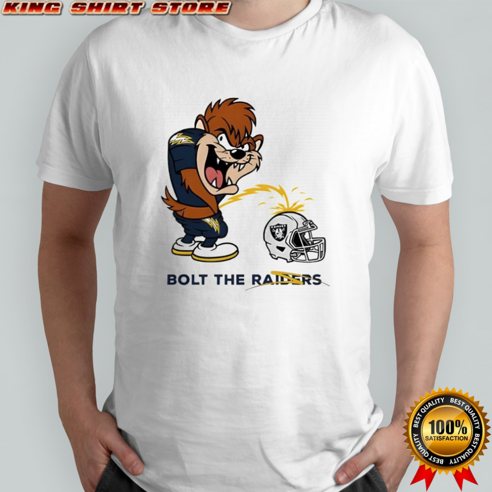 Los Angeles Chargers Tasmanian Devil bolt the Las Vegas Raiders NFL helmet graphic shirt